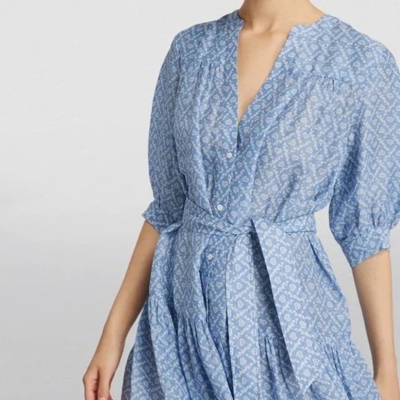 Sandro Tiered Floral-print Crepe Midi Dress Blue/Blanc Size EU 38 New w/Tags - Picture 5 of 12